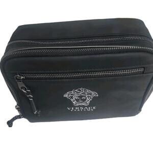 NWOT VERSACE Parfums Black Toiletry Cosmetic Pouch Clutch Bag Nylon